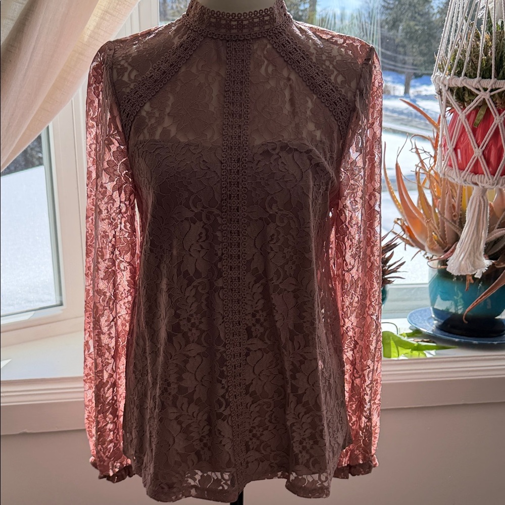 Dusty Rose long sleeve lace top